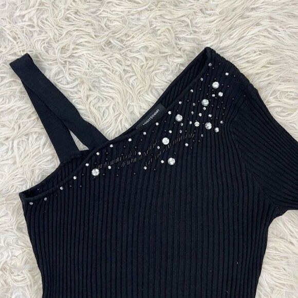 Ashley Stewart Womens Asymmetrical Black Rib Knit Sweater Beaded Plus Size 18/20 - Picture 6 of 7